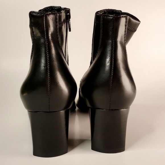 Franco Sarto Black Leather Square Toed Heeled Ankle Boots - Picture 5 of 16